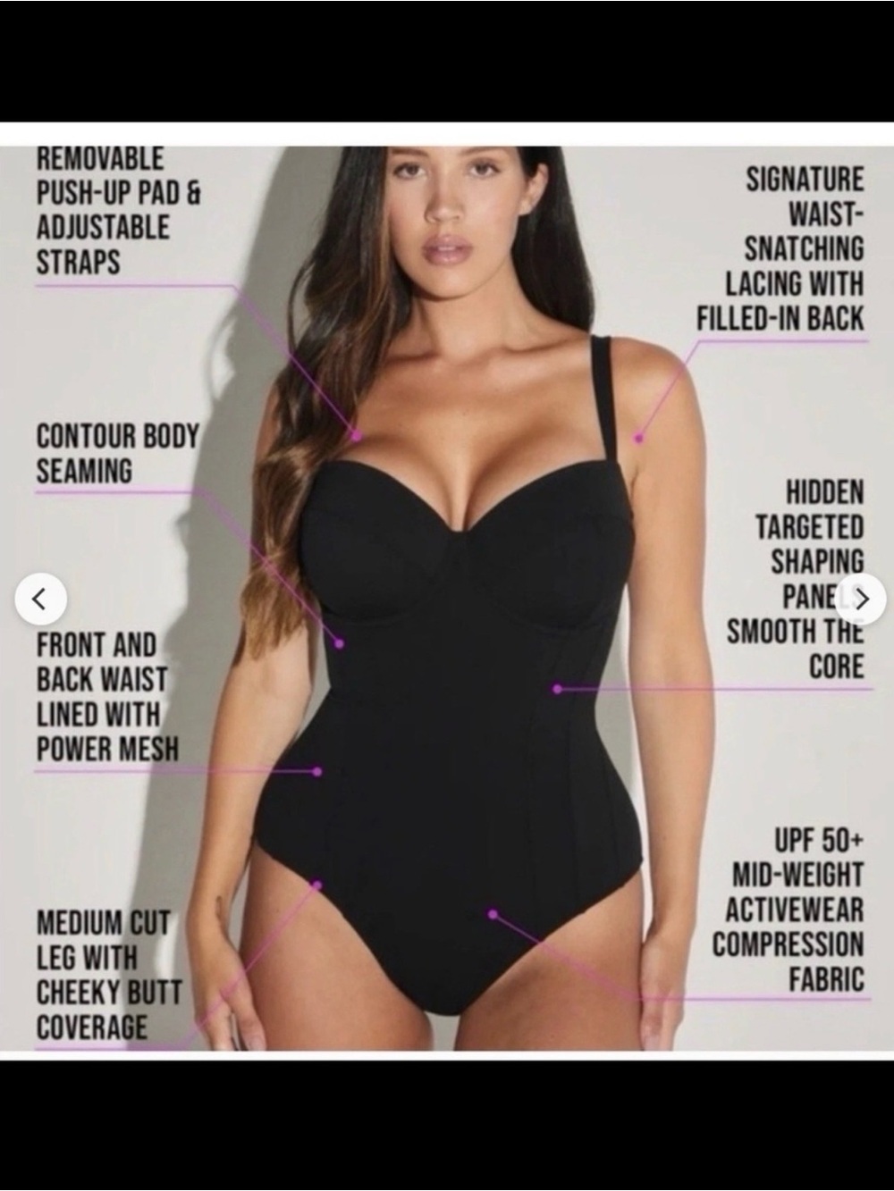 $188 TA3 Lifty One Piece Swimsuit Black M/Regular Long D/DD Cup NWT - Picture 9 of 13